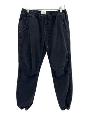 KUWALLATEE Men's Black Midweight Drawstring Chino Jogger Pant Large